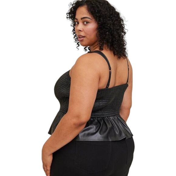 Torrid Women's Black Faux Vegan Leather Smocked Peplum Camisole Tank Plus Sz 2X - Picture 2 of 8